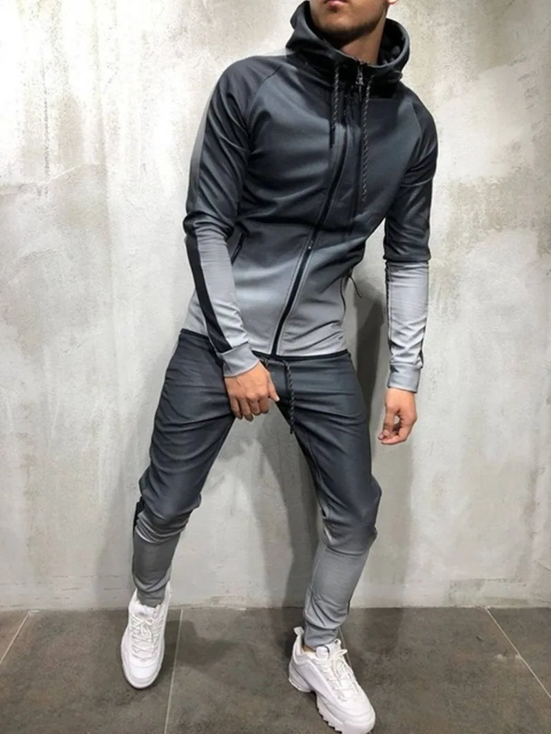 

2024 Brand New Men Tracksuit 2 Piece Set 3D Gradient Color Casual Hoodies Sweatshirt And Pants Sportswear Joggers Men Sets