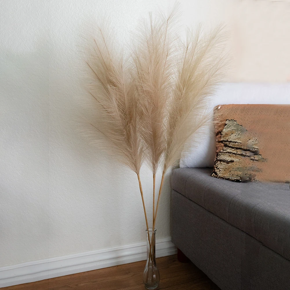 1Pc Artificial Pampas Grass Decor Plume Grass Fake Phragmites Australis Home Decor Vase Wedding Decorations Faux Reeds Plants