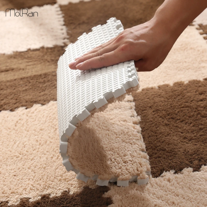 10pcs DIY Nordic Velvet Floor Mat Carpet Bedroom Shaggy Carpets Living Room Soft Floor Area Rug Children Kid Patchwork Plush Mat