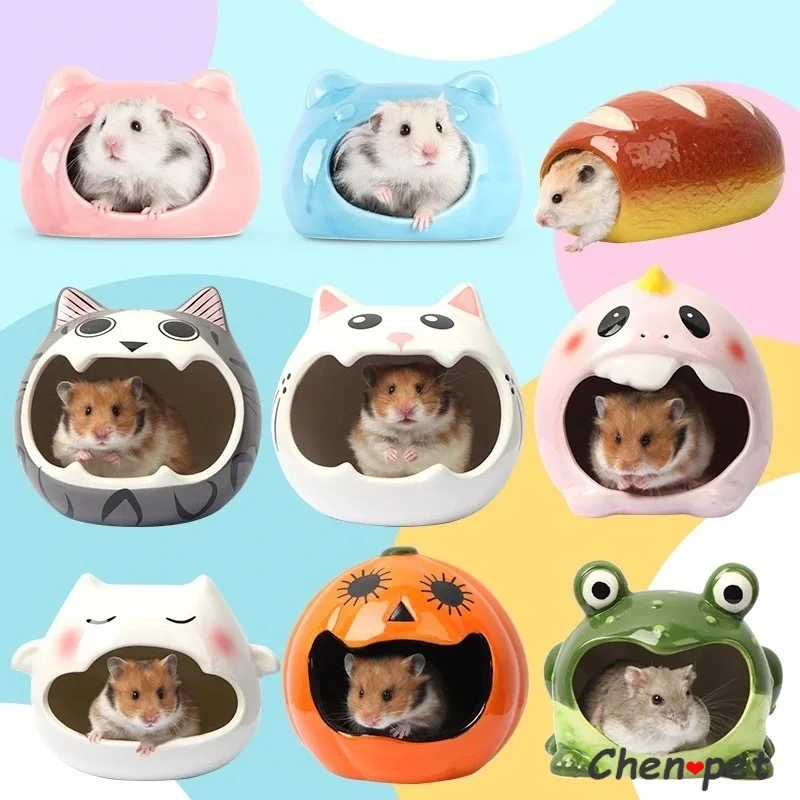 16 Designs Cute Hamster Ceramics Nest for Summer Small Pet Cooling Shed House for Rats Guniea Pig Hamster Cages