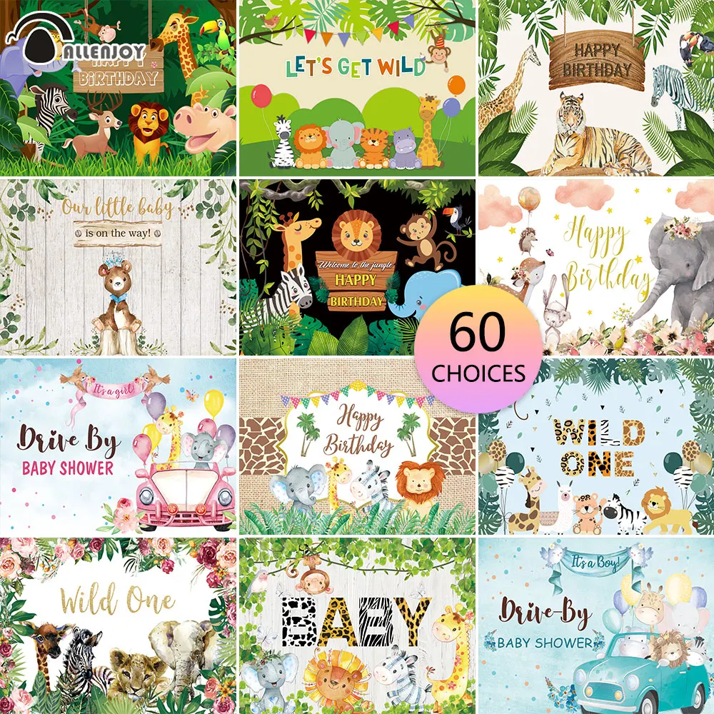 

Allenjoy Birthday Safari Jungle Party Baby Shower 1st Backdrops Wild Animals Child Newborn Photoshoot Event Background Kid Vinyl