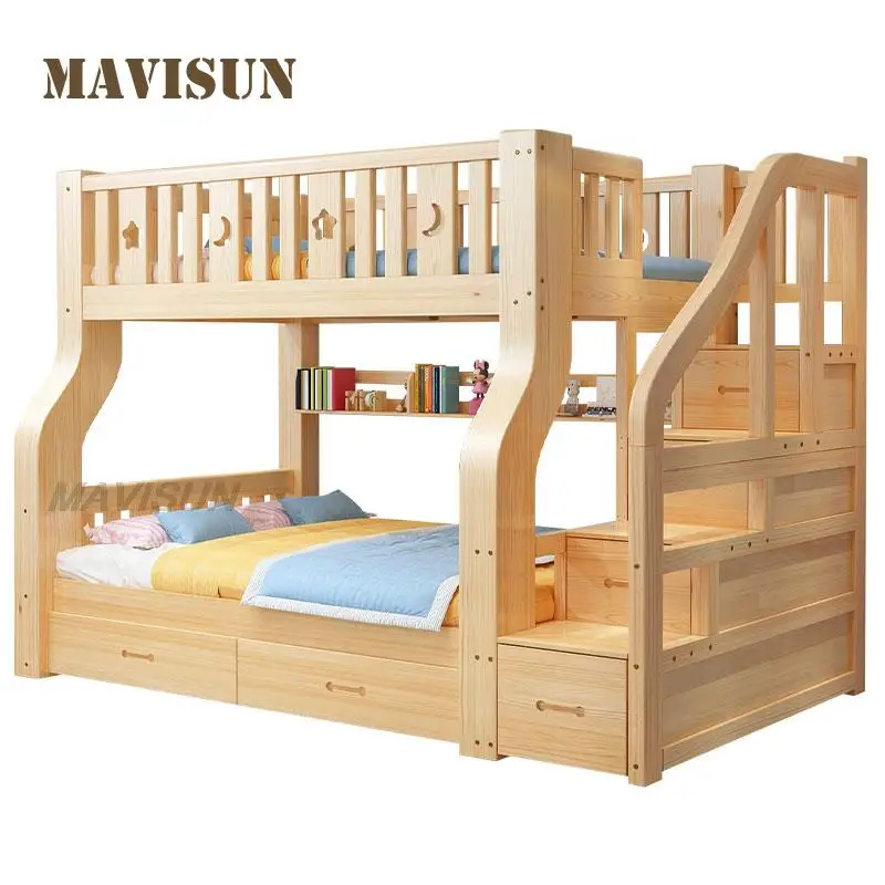 Garde-corps de sécurité en bois massif pour enfants, lit superposé à Double tiroirs, rangement multifonctionnel, armoire à hauteur décalée