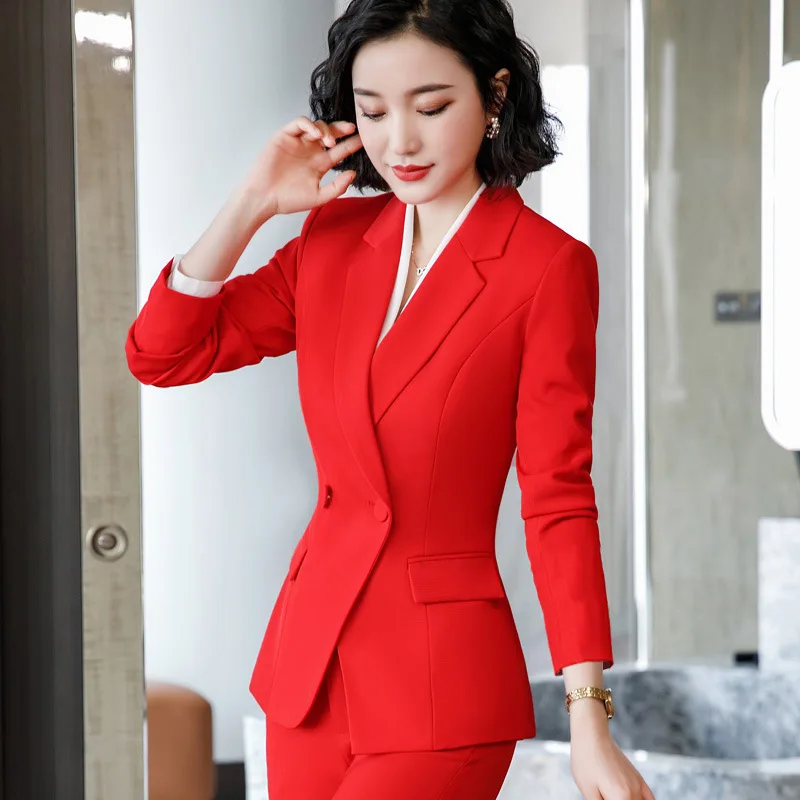 IZICFLY New Style Autumn Winter Wine Red Office Work Wear Clothes For Women Blazer Set Trouser Business Elegant Pant Suit Outfit