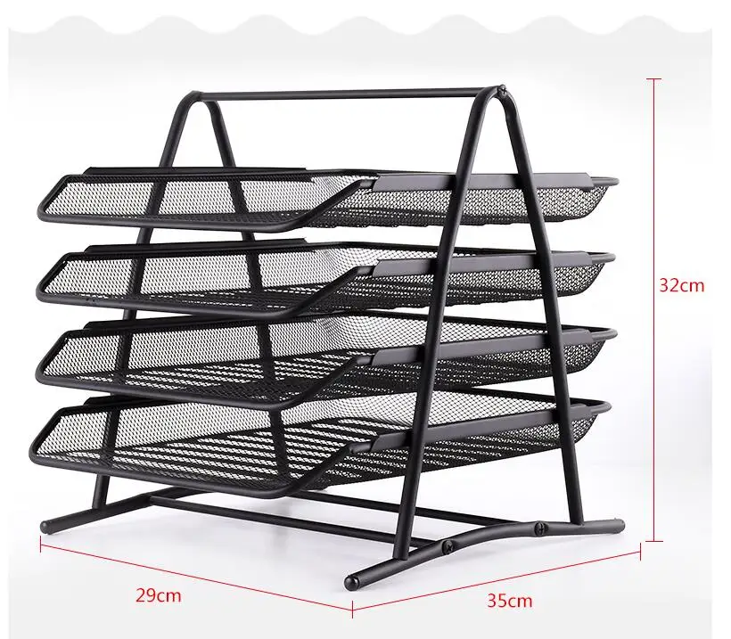 Meshwork file shelf storage tray data book file frame metal iron file tray multi-layer folder office desktop storage rack