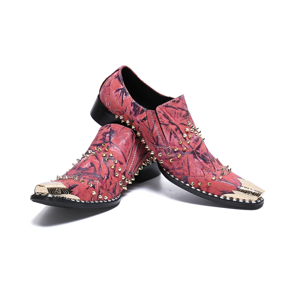 

Handmade Men Spike Shoes High Quality Italian Design Slip On Gold Pointed Toe Wedding Dress Oxford Shoes Men