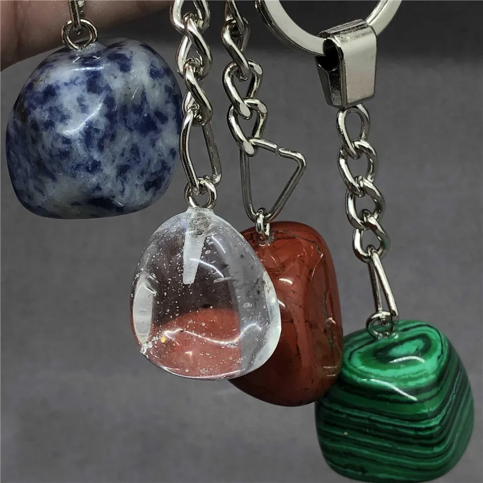 17 Types Natural Stone with Stainless Steel Keychain Pendant Accessories