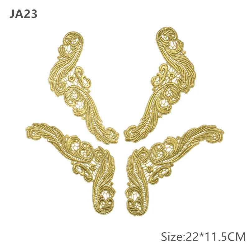 zsbszc Neu 40 Paar 22X11,5CM Weiß Schwarz Gold Spitzenstoff Stickerei Aufnäher Nähzubehör Hochzeitskleid Applikation Spitzenaufnäher JA23 – Detail 2
