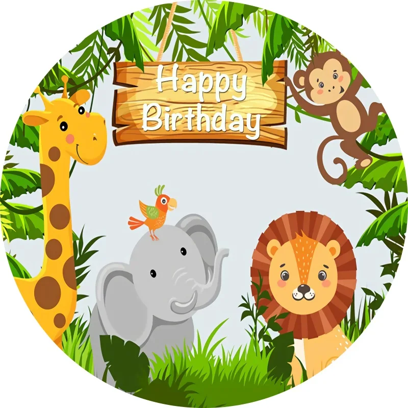 Laeacco เด็กการ์ตูนป่า Safari แบนเนอร์เด็ก Portrait วงกลมรอบฉากหลังภาพพื้นหลังสำหรับ Photo Studio