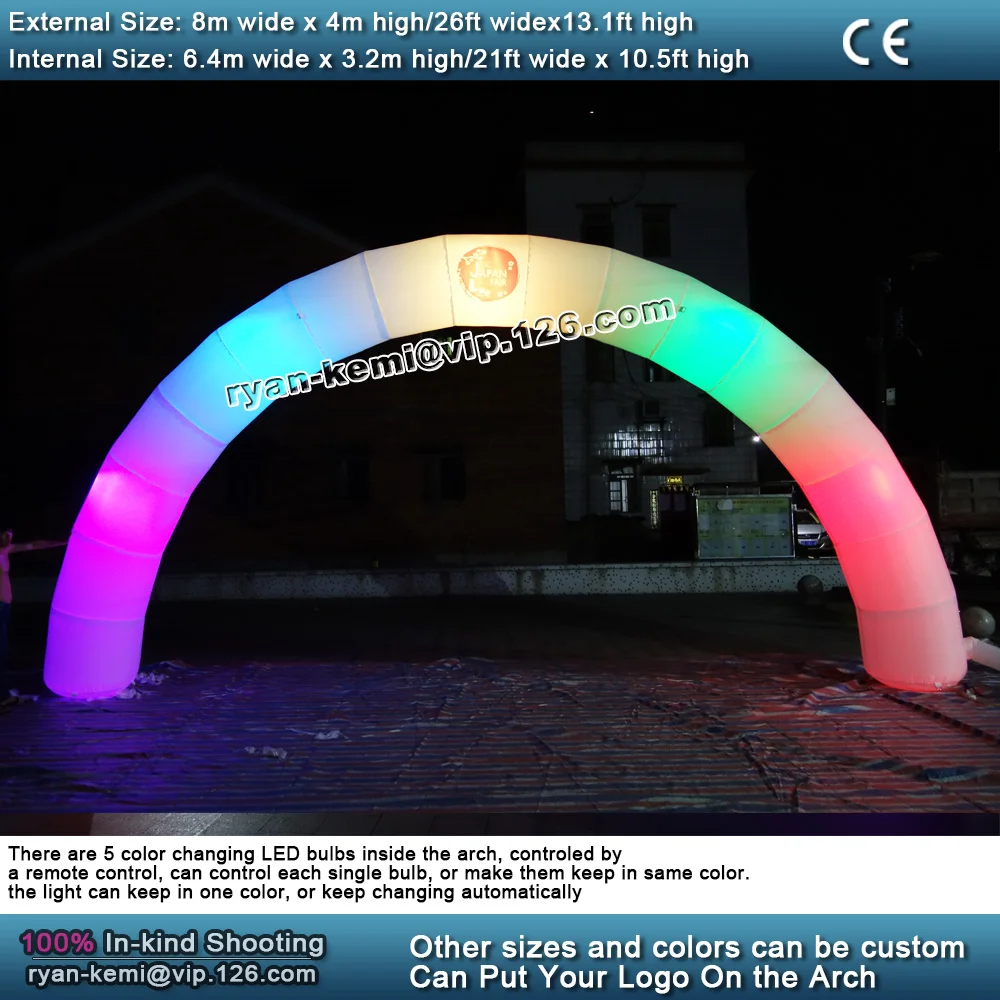 8mx4m Color Changing Led Lighting Inflatable Arch Wedding Party Night Decoration Air Blower Fan Start Finish Line Entrance Arch