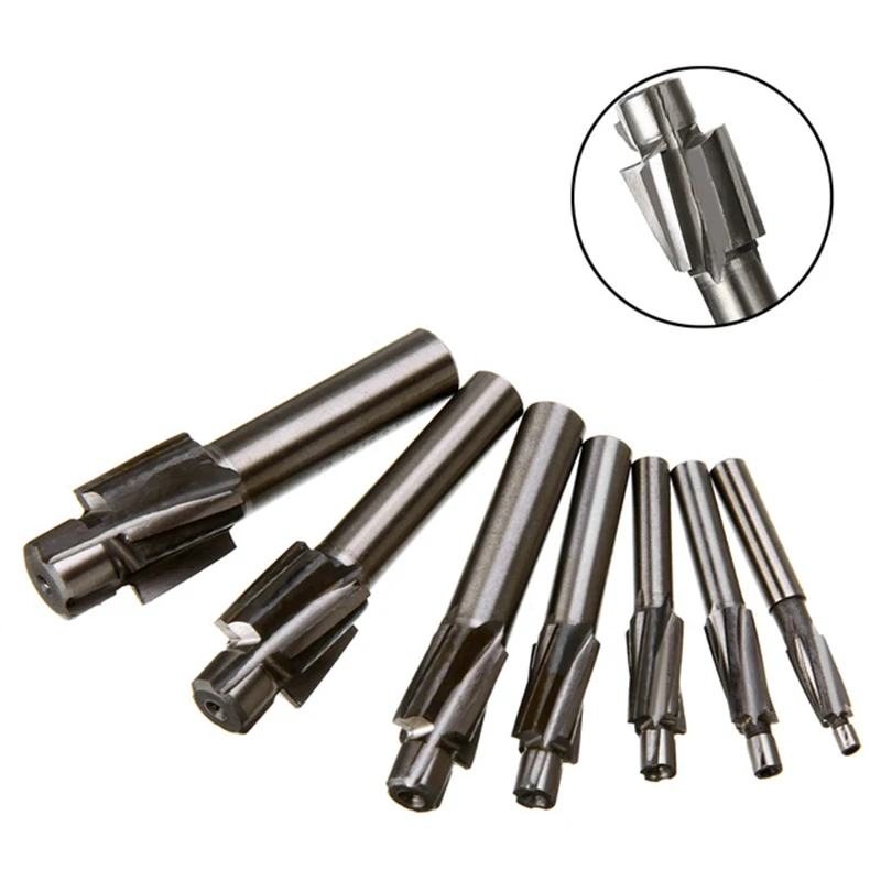 7Pcs M3-M12 Counterbore Milling Cutter High Speed Steel Pilot Slotting Tool End Mill Slot Drill Bit Set