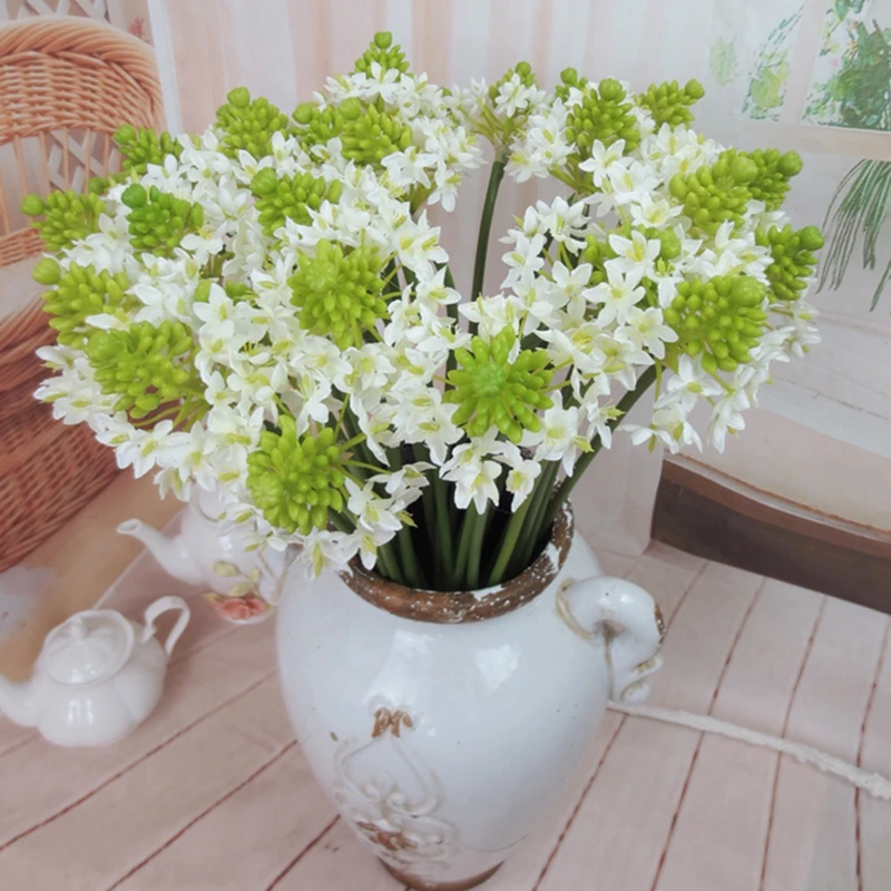 2 Branches Leaves Stamen Fake Flowers Daffodil Plastic Faux Flowers Stems Artificial Flowers Lifelike Greeny Home Decor Set