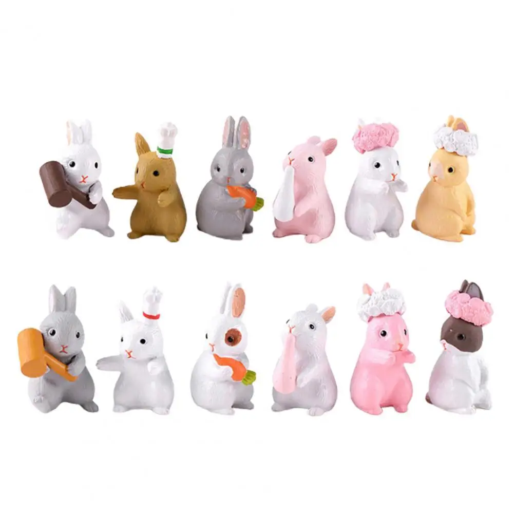 

12Pcs Rabbit Ornaments Delicate Decorations Resin Cartoon Rabbit Ornaments Model Toy Good Craft Toys Gift for children
