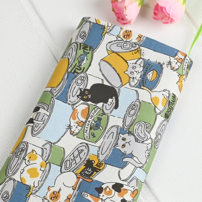 Cartoon Cat Print Cotton Sewing Fabric By The Yard,DIY Quilting Needlework Poplin Material,Sew Dress Children Clothes Fabrics