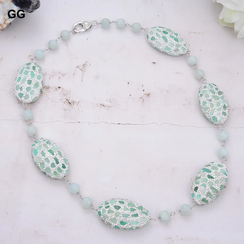GuaiGuai Jewelry Natural Green Round Amazonite Green Aventurine Chips Bead Necklace 23