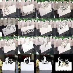 Tarjetas de encaje blancas con nombre, Decoración de mesa de boda, Mensaje de nombre, tarjeta de felicitación, decoración de fiesta de Navidad, 50 unidades