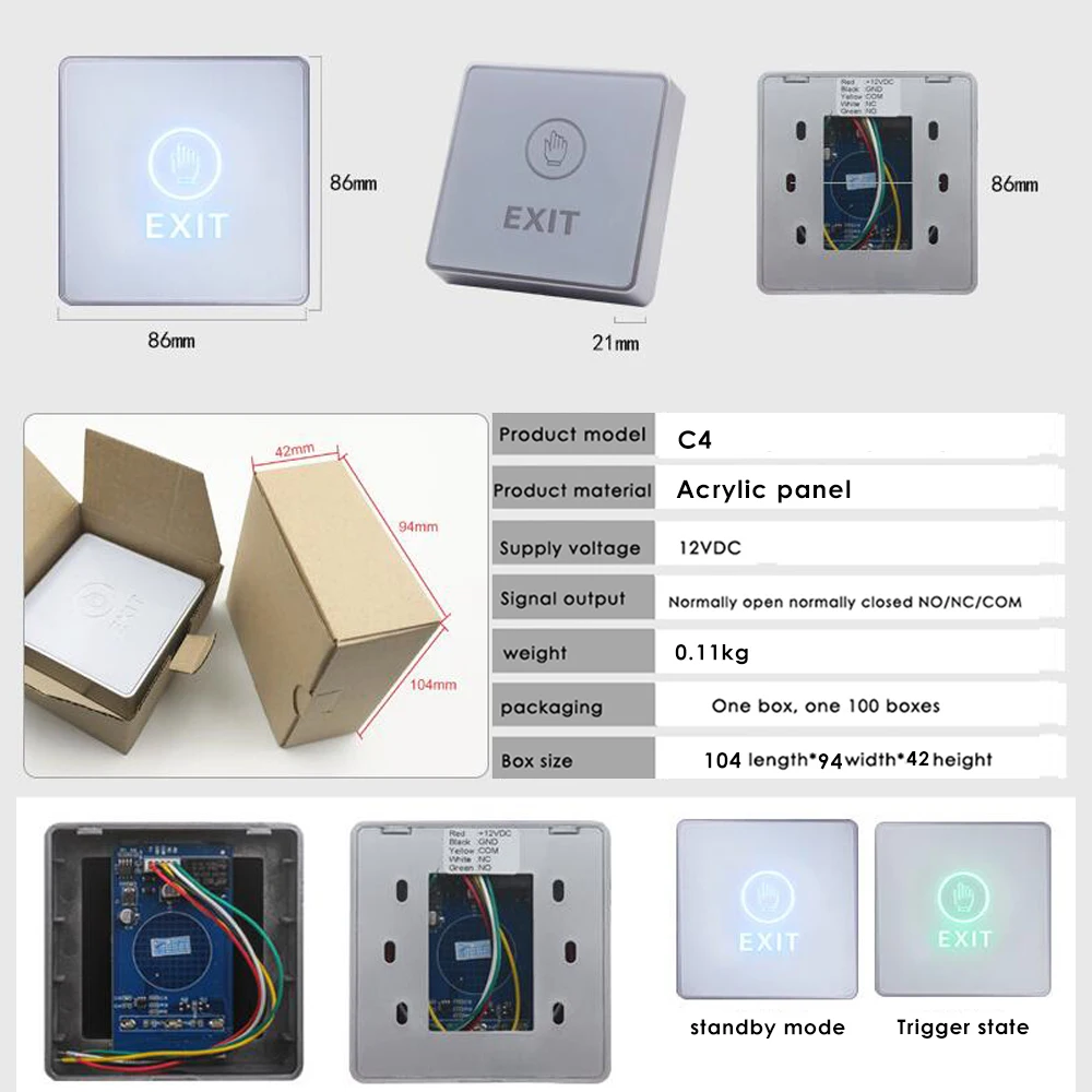 Backlight Touch Exit Button Door Release Button Switch for Open Door Access Control System Suitable for Home Security Protection
