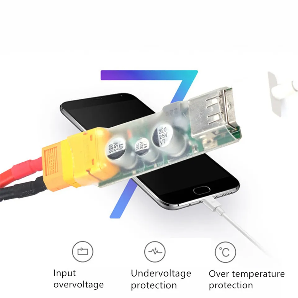 XT60 Plug Lipo to USB Battery Charger Type C Connector 3S-6S Battery 10.5V-32V Input Fast Charging Protection for Mobile Phone