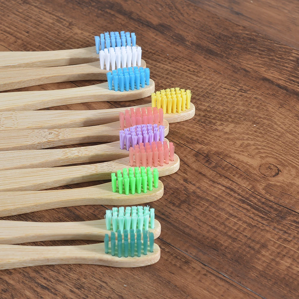 Children 10 Pieces Colorful Toothbrush Medium Bristles Bamboo Toothbrush Eco Friendly Kids Paint Zero Waste Plastic-Free Brushes