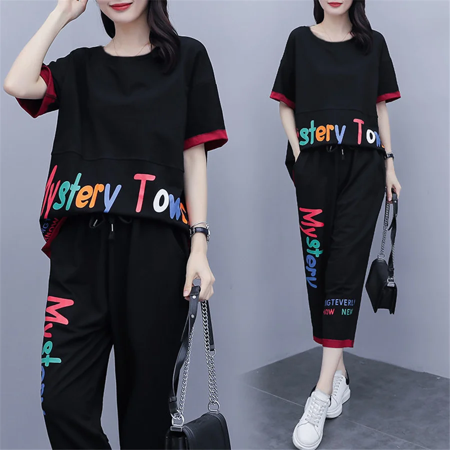 Tracksuit Women New Suit Female Summer Casual Loose Korean women's fashion women's fashion short sleeve 2 piece set women 6XL