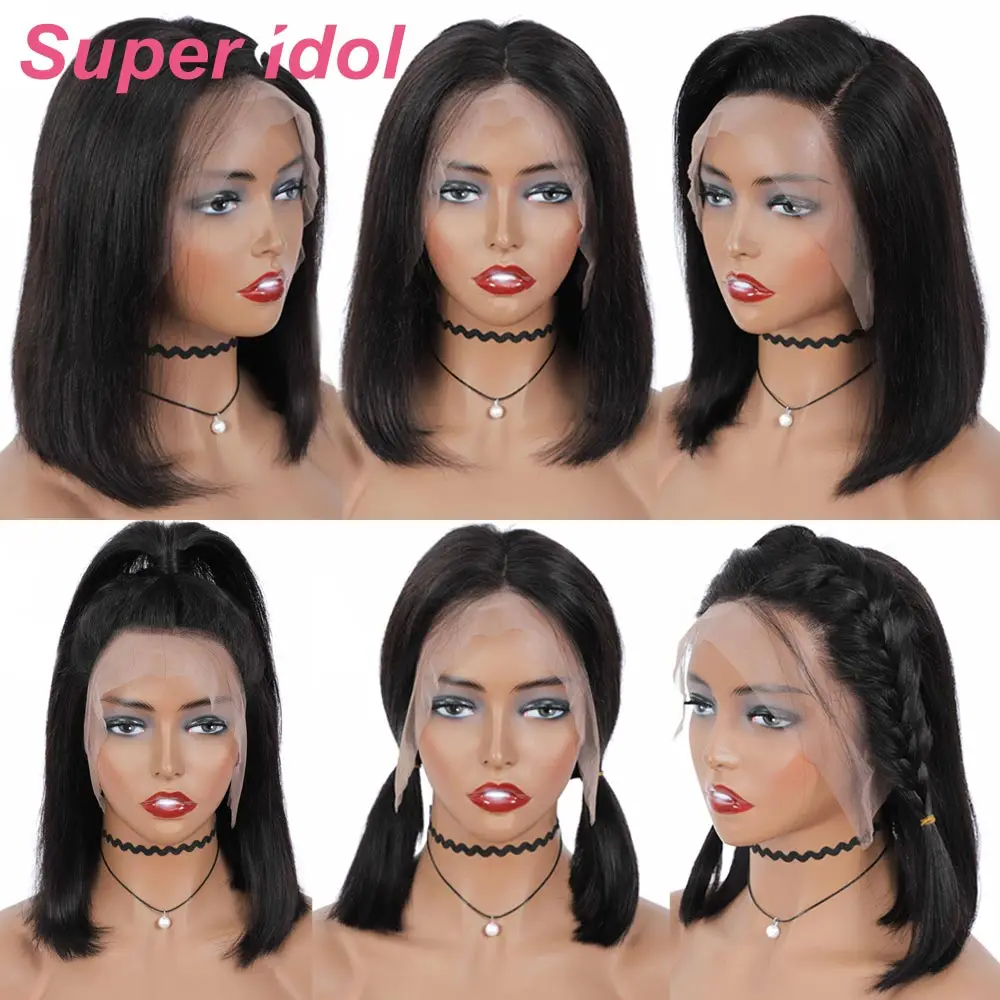 Straight Blunt Cut Bob Wig Brazilian Lace Front Human Hair Wigs For Black Women Remy 4X4 Lace Closure Bob Wigs With Baby Hair