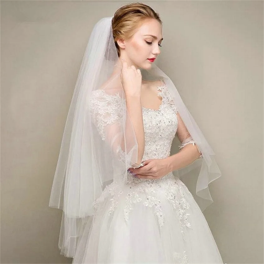 Yashmac – voile de mariée court, blanc, ivoire, à la mode, deux couches, 75cm, avec peigne, en tulle, pour fête de mariage, nouvelle collection 2019