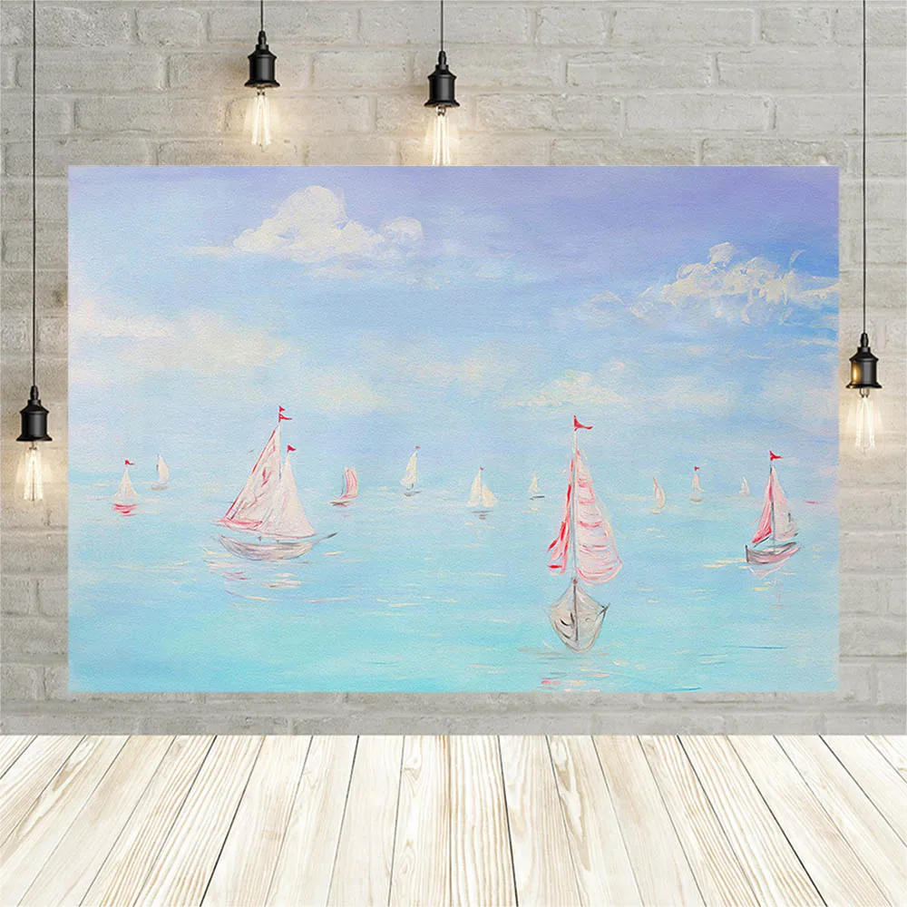 

Avezano Photography Backdrops Oil Painting Ocean Boat Blue Sea Sky White Clouds Newborn Baby Shower Photo Background Photo Zone