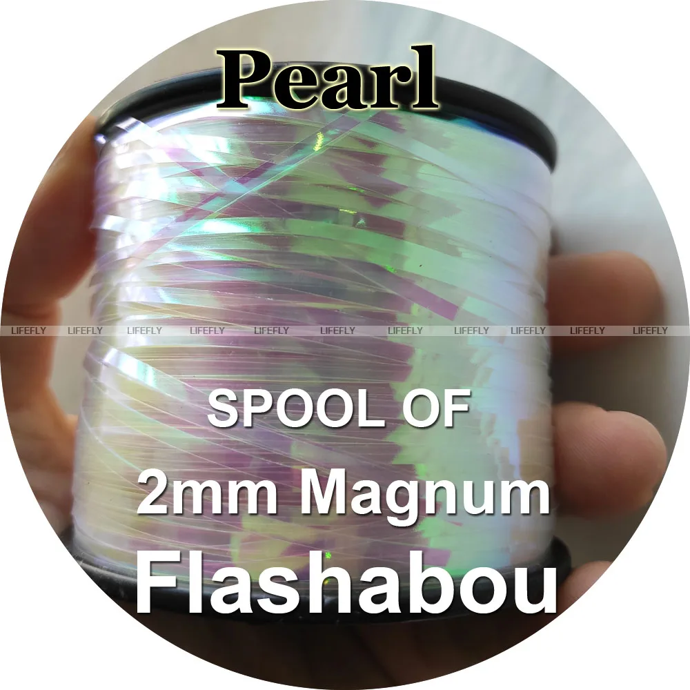 Pearl Color, Spool of Flashabou, 2mm Magnum Holographic Tinsel, Mylar Metallic Tinsel, Flat Flash, Fly Jig Lure, Fishing