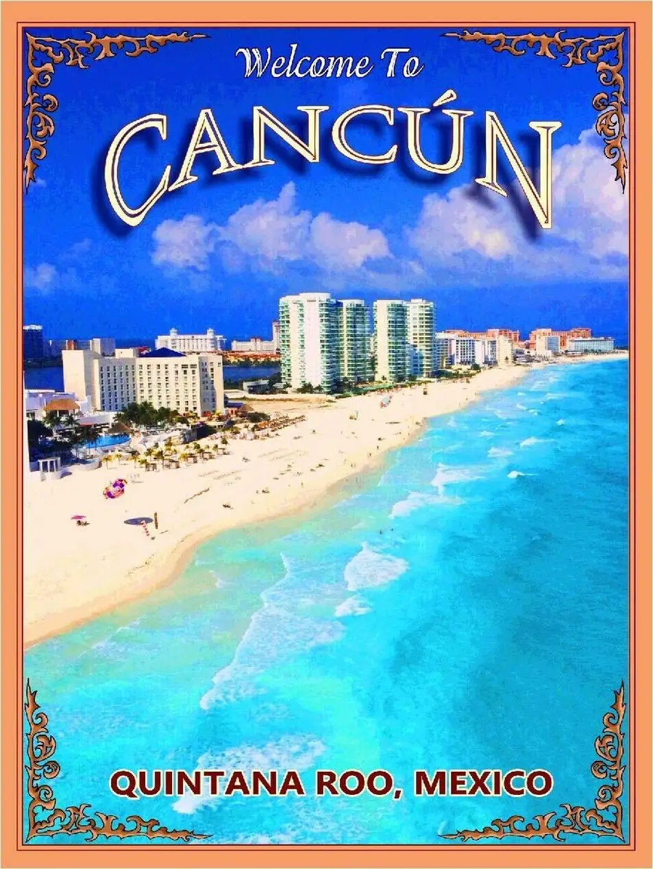 Wall Art Metal Hanging Sign Cancún Mexico Yucatán Peninsula Quintana Roo Mexican Trvel Advertisement Metal Poster