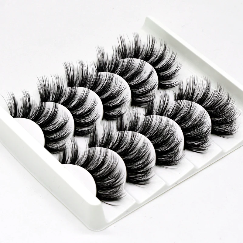 Ferramenta Handmade Soft Mink Eyelash, Natural Grosso, Longo, 3D Extensão dos Cílios Falsos, 5 Pares