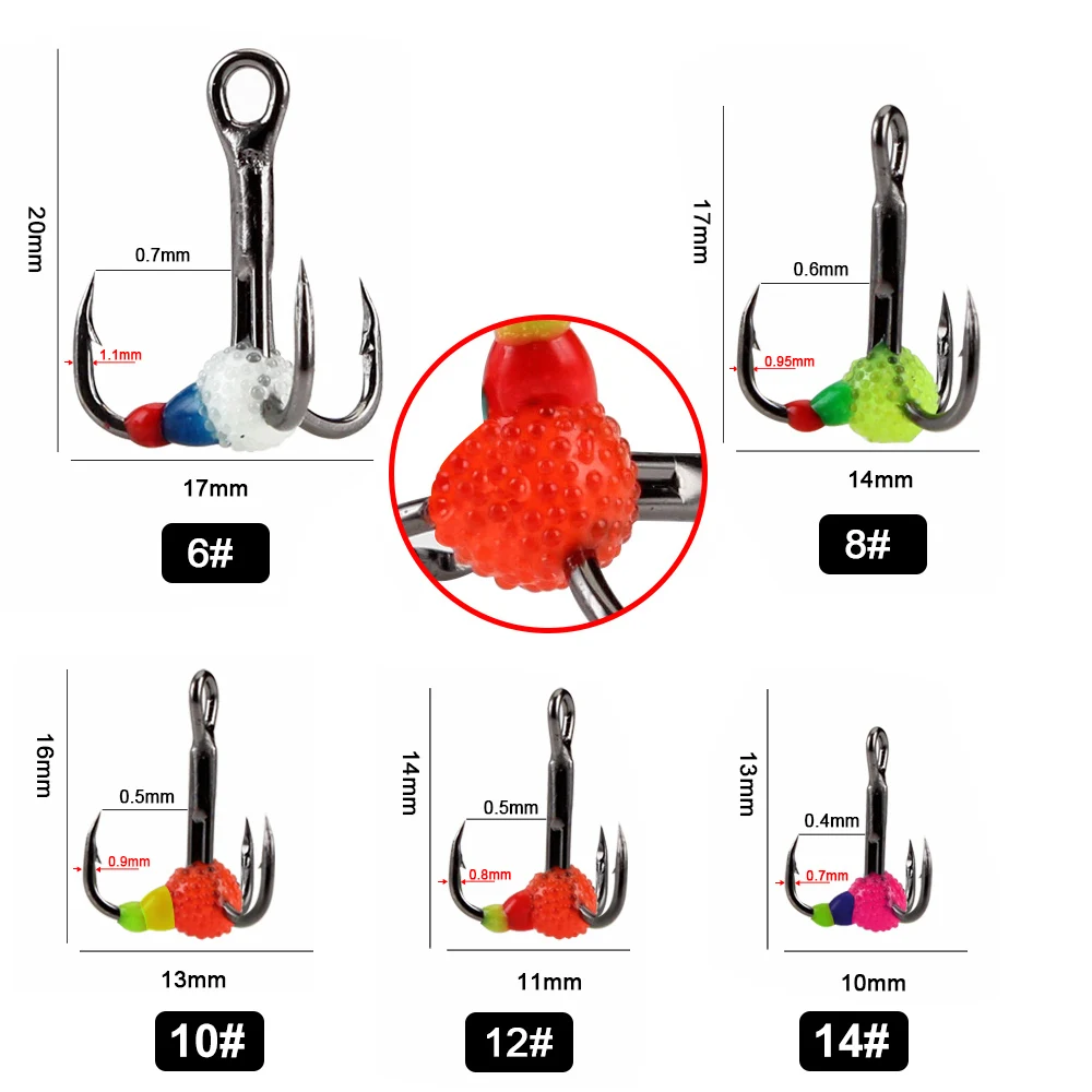 NGB 5pcs/pack High Carbon Steel  Winter ice Fishing Hooks Overturned Barbed Trebles Hooks With Diamond Eye Fishing Tackle