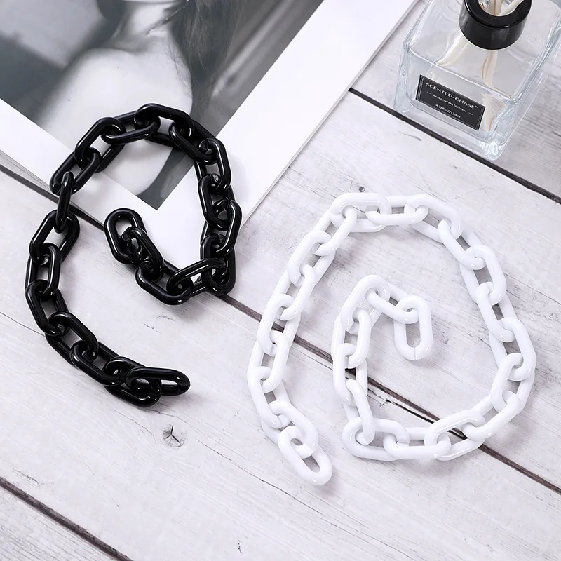 أبيض أسود أكريليك 31x20 مللي متر تويست البيضاوي حلقة مفتوحة الخرز موصل ربط سلسلة لصنع المجوهرات مكونات حقيبة حزام DIY بها بنفسك #3