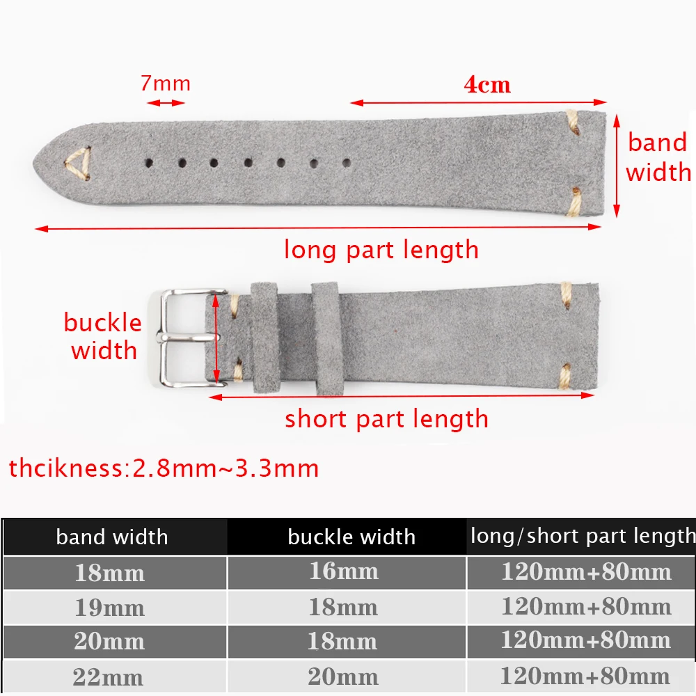 Suede Watch Strap Genuine Leather Retro Brown Watchbands 18mm 19mm 20mm 22mm Stitching Wristband Replacement Band Watch Parts