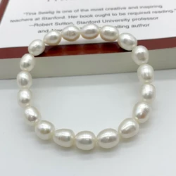 Genuine Freshwater Pearl Bracelet Elastic Cord Charm Bracelet Women's Jewelry Natural Growth Pattern Gift