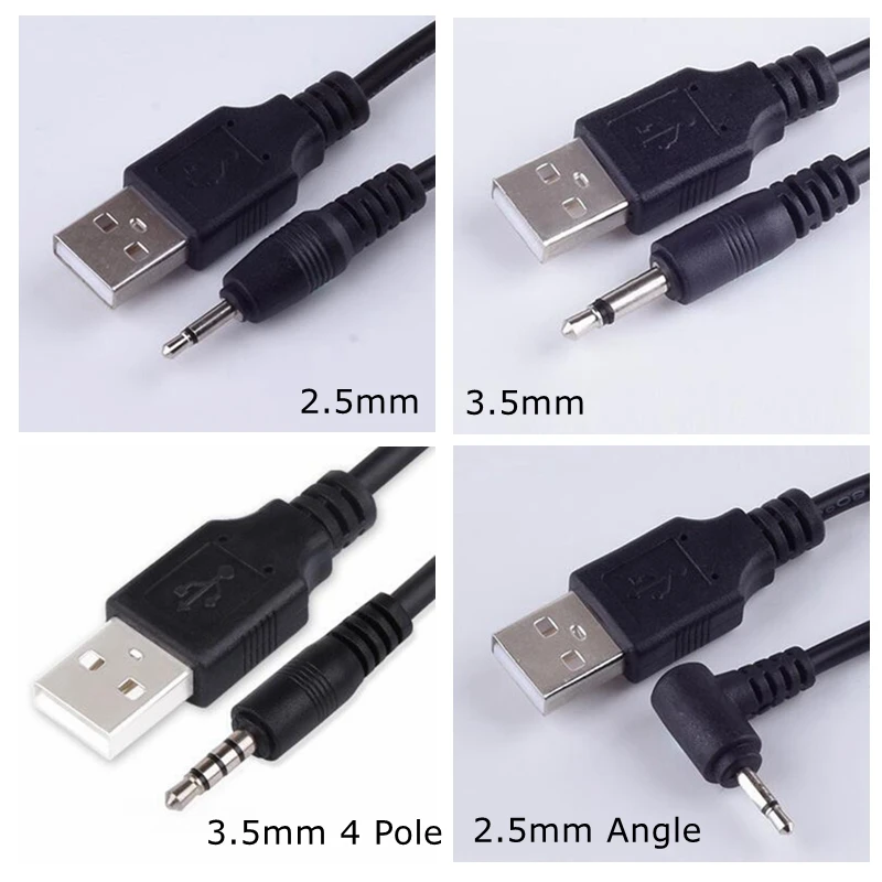 Czarny 1m gniazdo USB Aux 2.5mm 3.5mm dźwięk Mono 4 polak kabel USB2.5 2.5mm gniazdo USB USB 2.0 do DC2.5mm 2A ładowania kabel zasilający 3FT