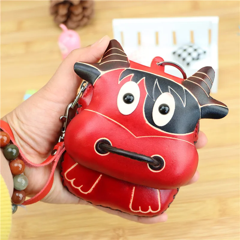 

Genuine leather calf coin purse cowhide cartoon card bag personalized key bag coin bag creative animal clutch bag children hand