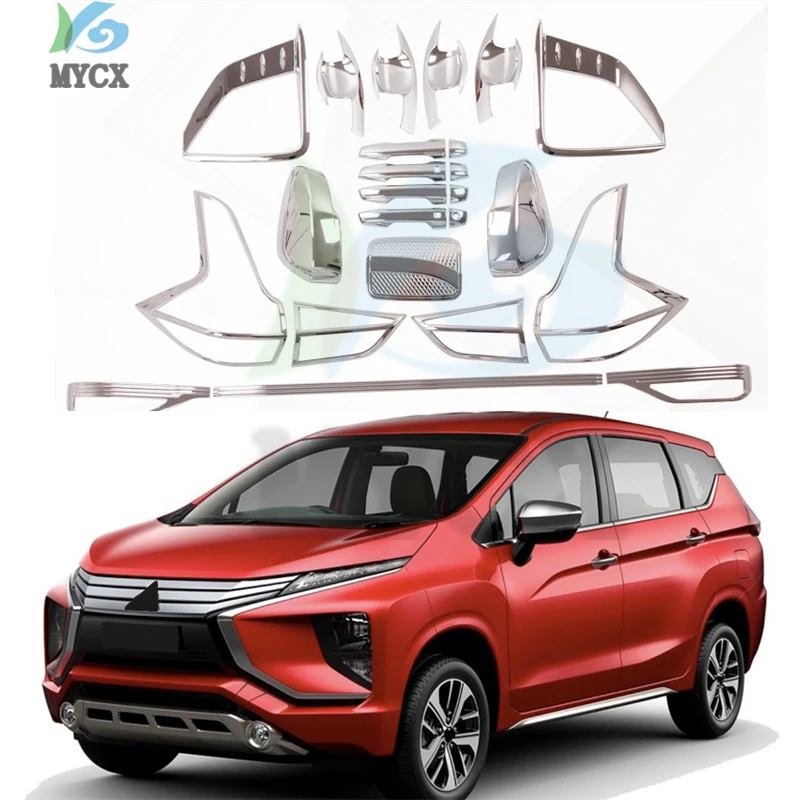 24PCS For Mitsubishi xpander 2019 - 2021 ABS electroplating front and rear fog lamp headlight handle door bowl fuel tank cover