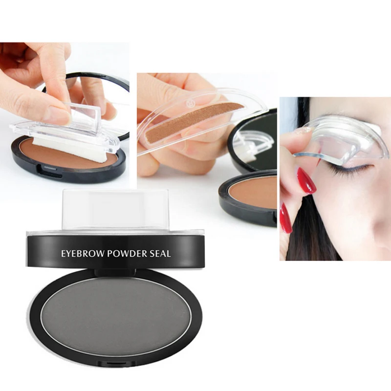 3 Colors Eyebrow Powder Seal Eyebrow Shadow Set Waterproof Eyebrow Stamp Straight Curved Shape Brow Stamp Powder Palette Stamper