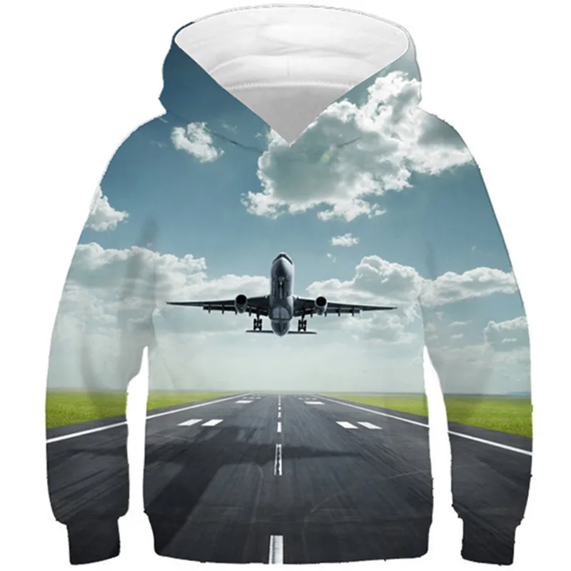 2022 Boys/Girls Fashion Hoodies Taking Off AirPlane Graphic Printed Children 3d Sweatshirts Kids Blue Sky Pullovers Clothes Tops