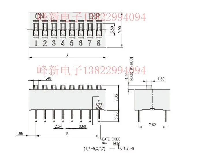 5Pcs DS-10 in-line red 10-bit dial code switch dial key type flat dial coding switch dial 2.54 foot pitch