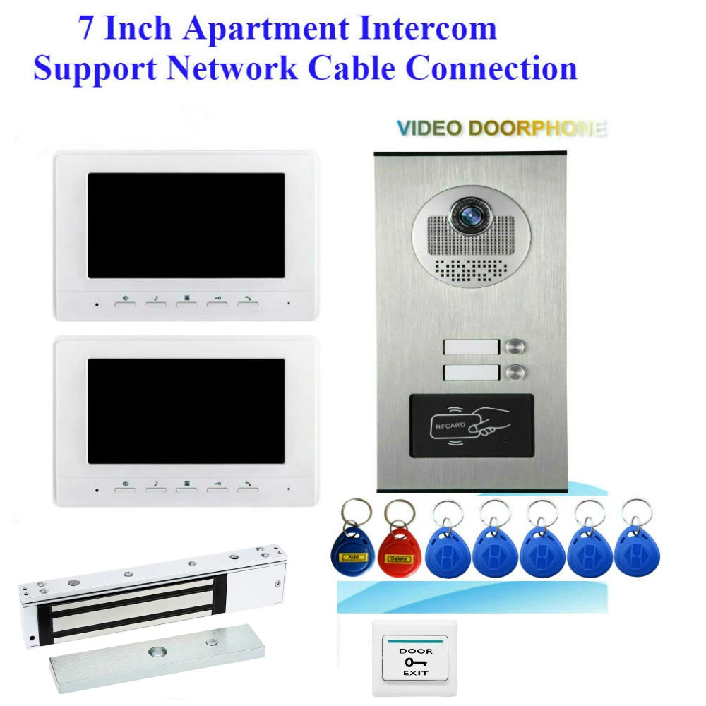 7inch Video Intercom Doorbell System Doorphone for Home 2 Monitors IR Camera Door Phone Waterproof Speakerphone