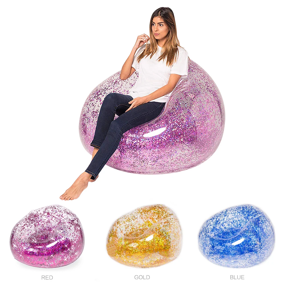 Kids Home Furnishing Outdoor Inflatable Transparent Lazy Sofa Bedroom Deck Chair Children's Lunch Break Sequined Air Cushion