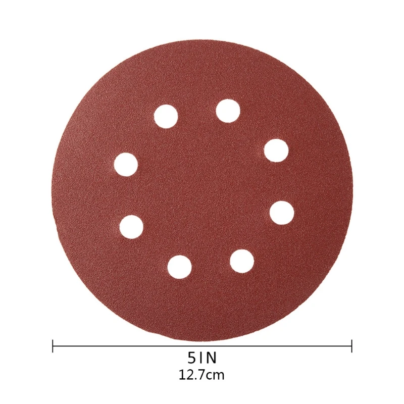 100pcs 125mm dischi abrasivi di forma rotonda gancio ad anello carta abrasiva foglio di lucidatura carta vetrata levigatrice a 8 fori tampone di lucidatura carta vetrata
