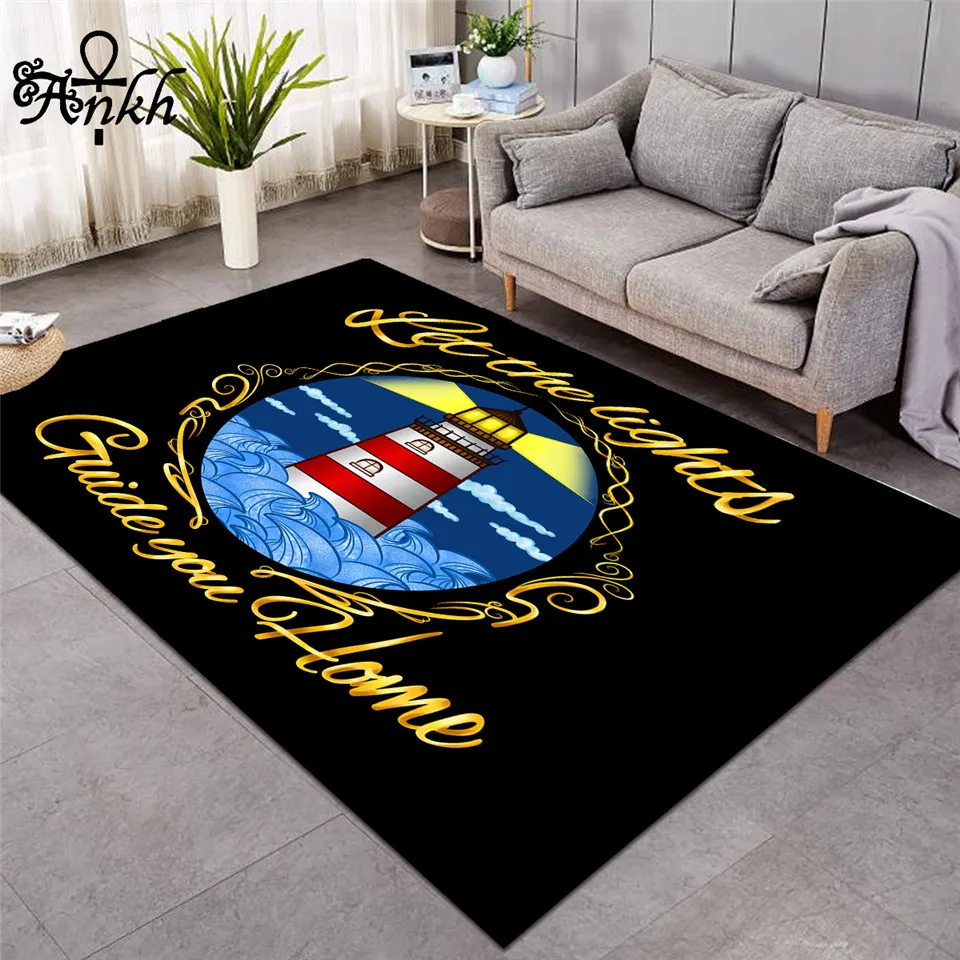 

Lighthouse by Taemin Ankh Carpets for Living Room Ocean Large Floor Mat Navigation Bedroom Area Rug Golden Letters alfombra