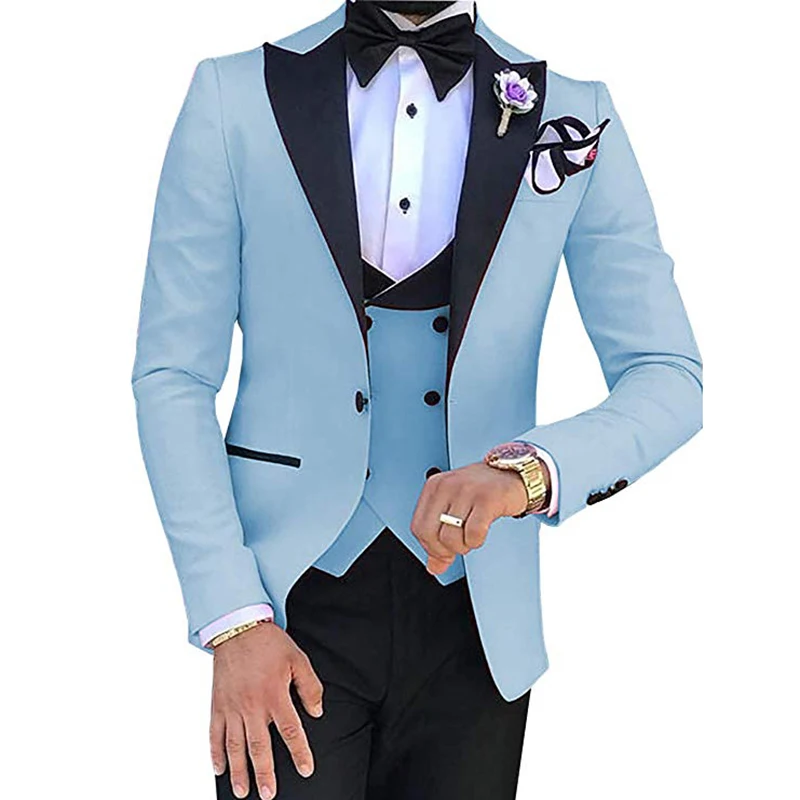 Trajes informales de Color claro para hombre, esmoquin ajustado con solapa de muesca de 3 piezas para fiesta de graduación, boda (Blazer + chaleco + Pantalones)