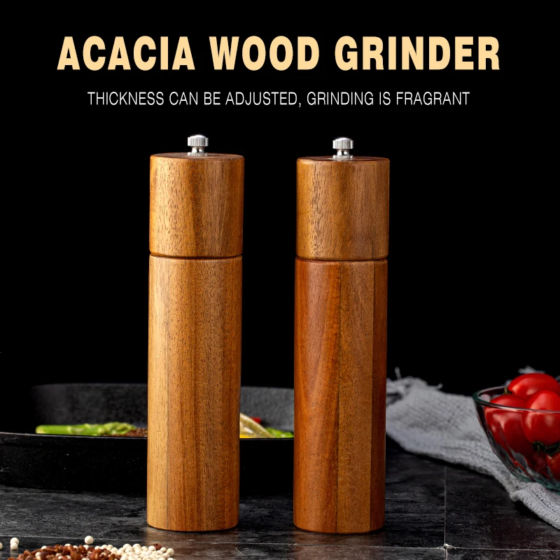 Acacia Wooden Kitchen Spice Sauce Muller Salt Mill Pepper Shaker Mills Pepper Grinder