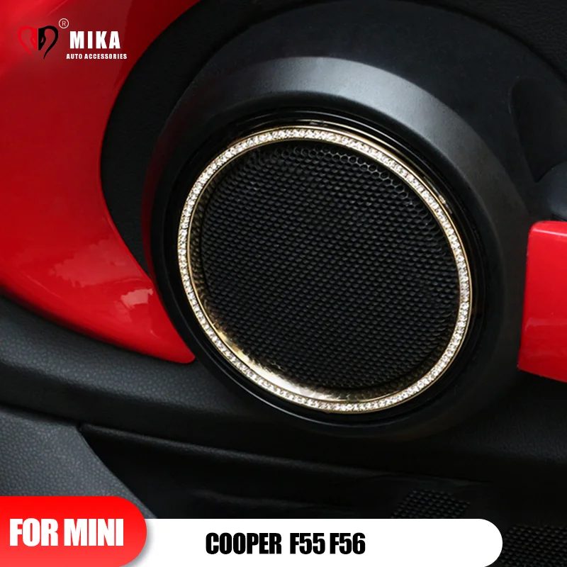 

2PCS For Mini Cooper F55 F56 Auto Door Audio Speaker Sound Horn Trim Loudspeaker Ring Sticker Diamond Decoration Car Accessories