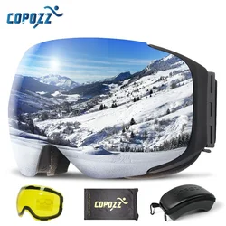 COPOZZ-Gafas de esquí magnéticas para hombre y mujer, lentes de cambio rápido 2s y estuche, protección UV400, antivaho, Snowboard, gafas de esquí