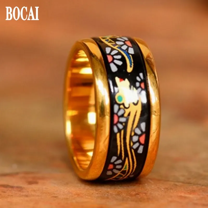 BOCAI Mermaid Series Fashion Cloisonne  Woman Ring Enamel Jewelry Beautiful New Ring for woman