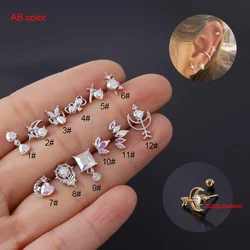 1Pc  New Trendy 20G AB Color Crystal Moon Crown Stainless Steel Earrings Helix Cartilage Studs Tragus Ear Piercing