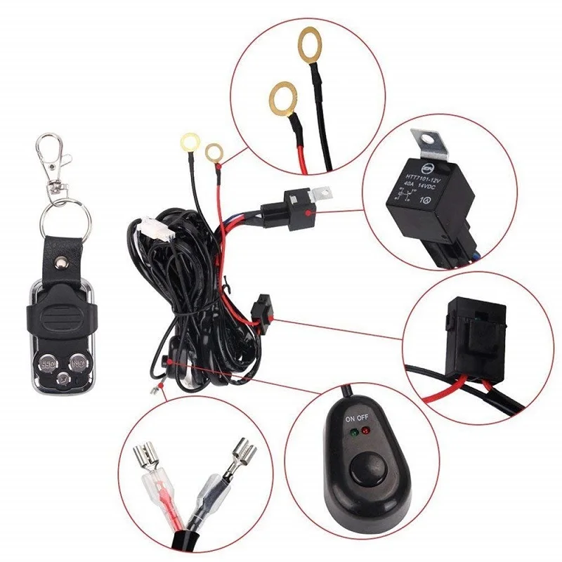 Willpower Remote Control Wiring Harness Kit 40A 14VDC LED Work Light Flash Strobe 1Lead LED Light Wiring Harness Kit